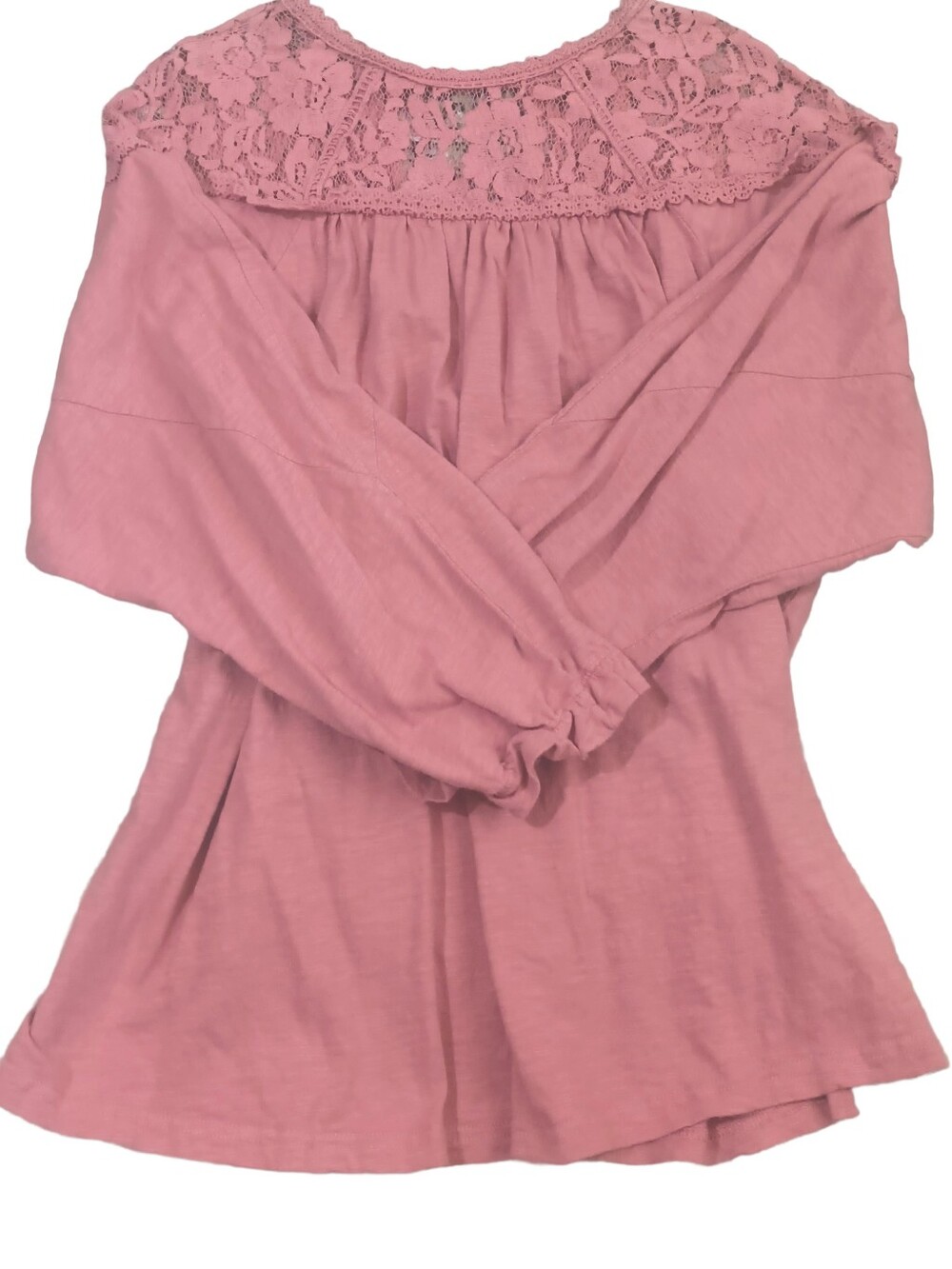 Umgee Lace Yoke Long Sleeve Tunic - Dusty Pink (Mauve?)